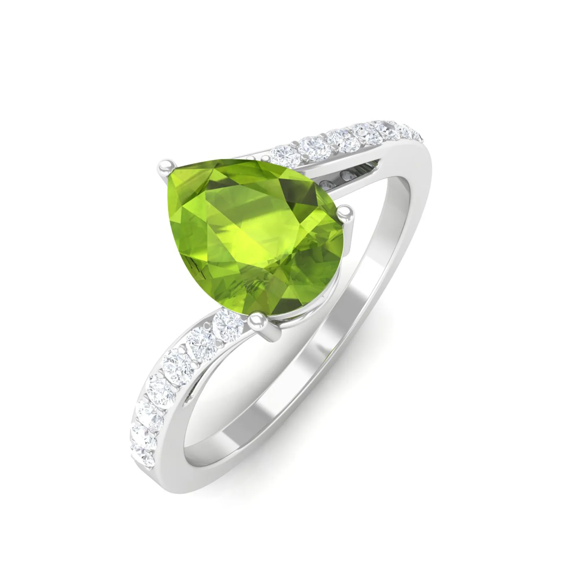 1.25 CT Pear Peridot Solitaire Bypass Ring with Diamond