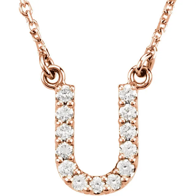 14k Gold 1/8 CTW Diamond Alphabet Initial Letter U Necklace