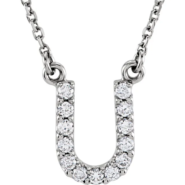 14k Gold 1/8 CTW Diamond Alphabet Initial Letter U Necklace