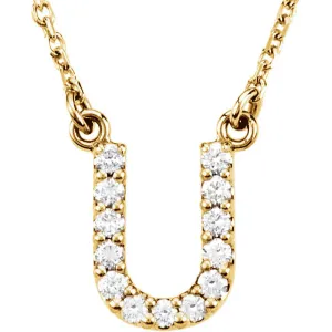 14k Gold 1/8 CTW Diamond Alphabet Initial Letter U Necklace