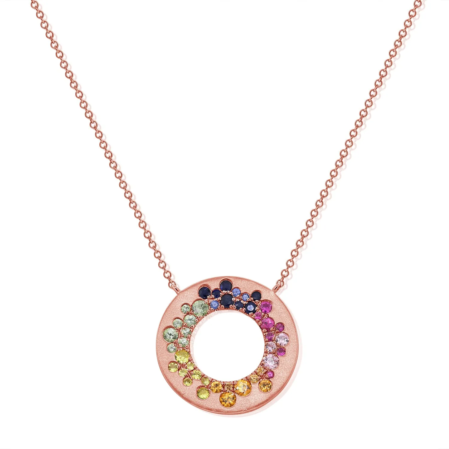 14k Gold & Multi-Gemstone Rainbow Circle Necklace