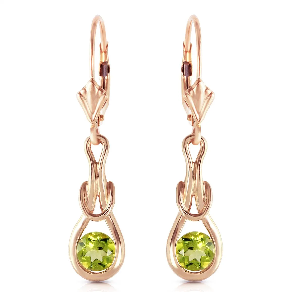 14K Solid Rose Gold Leverback Earrings w/ Natural Peridots