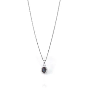 14k White Gold Lab Created Alexandrite Faceted Oval Prong Set Necklace With Diamonds