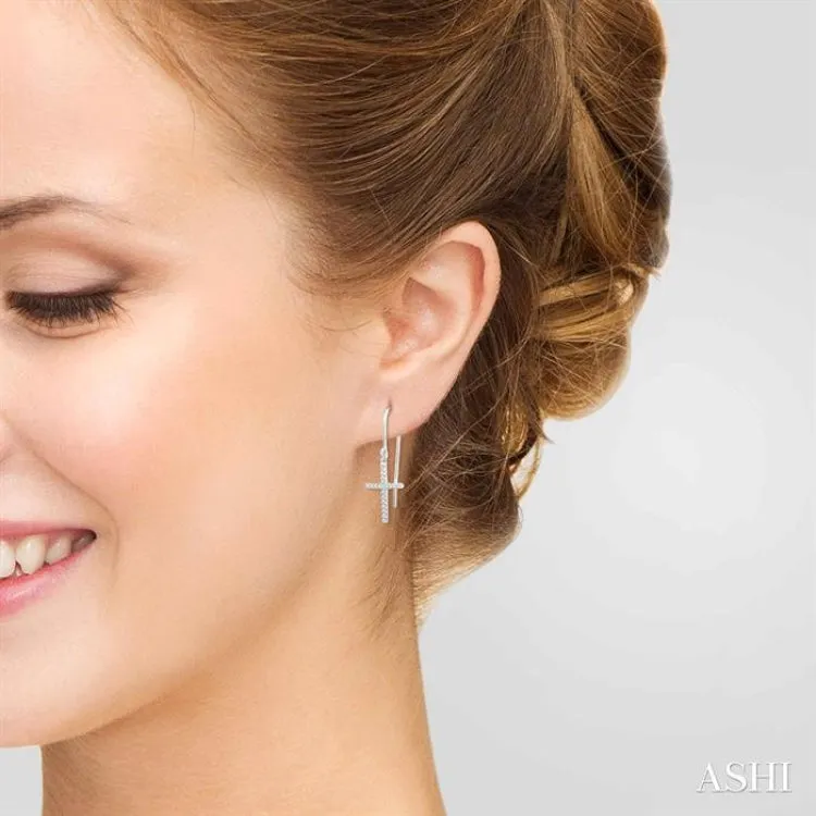1/6 ctw Cross Charm Round Cut Diamond Fashion Petite Earrings in 10K White Gold