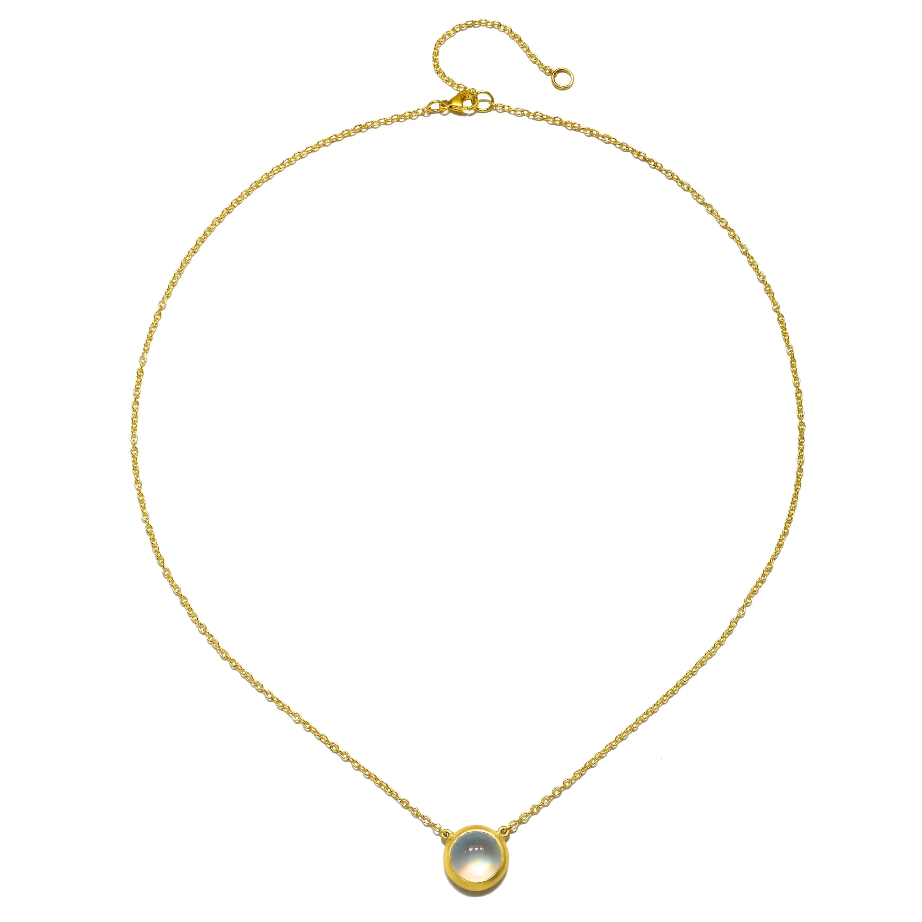 18 Karat Gold Round Ceylon Moonstone Necklace - 4.18 carats