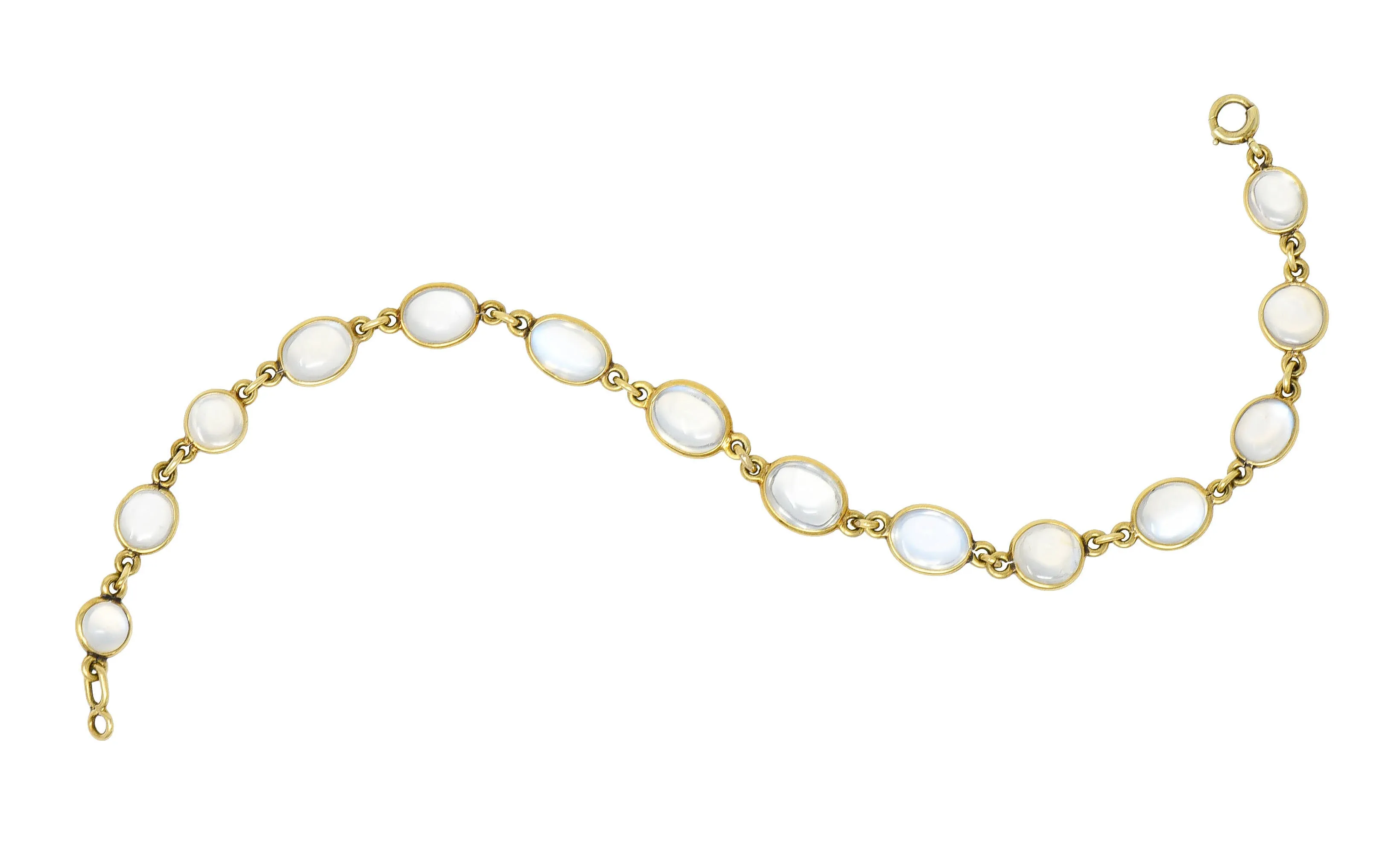 1940's Retro Moonstone 14 Karat Gold Link Bracelet