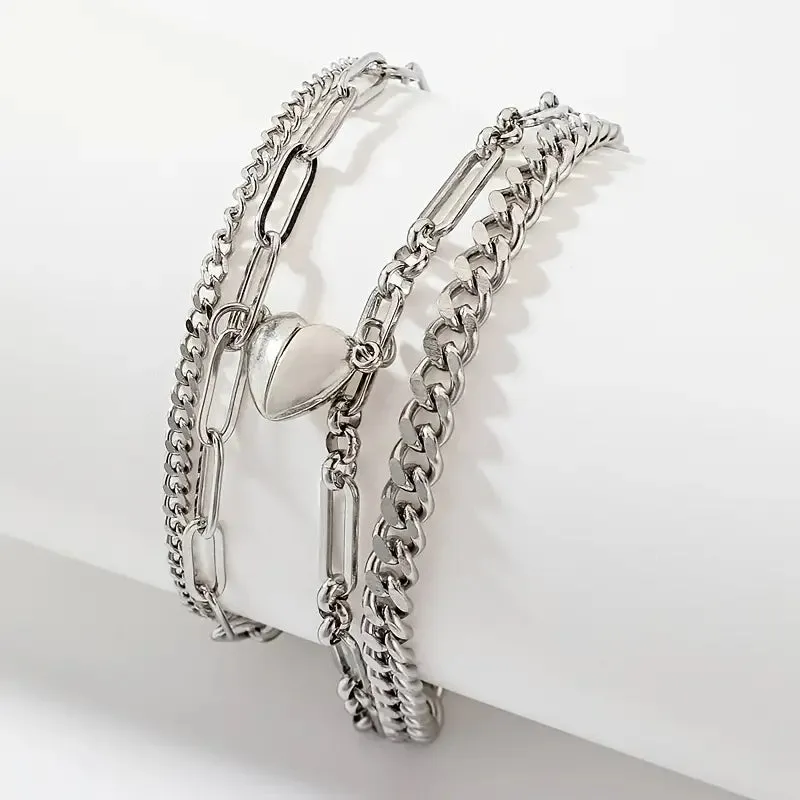 2-Piece: Lovers' Titanium Steel Love Magnet Bracelet