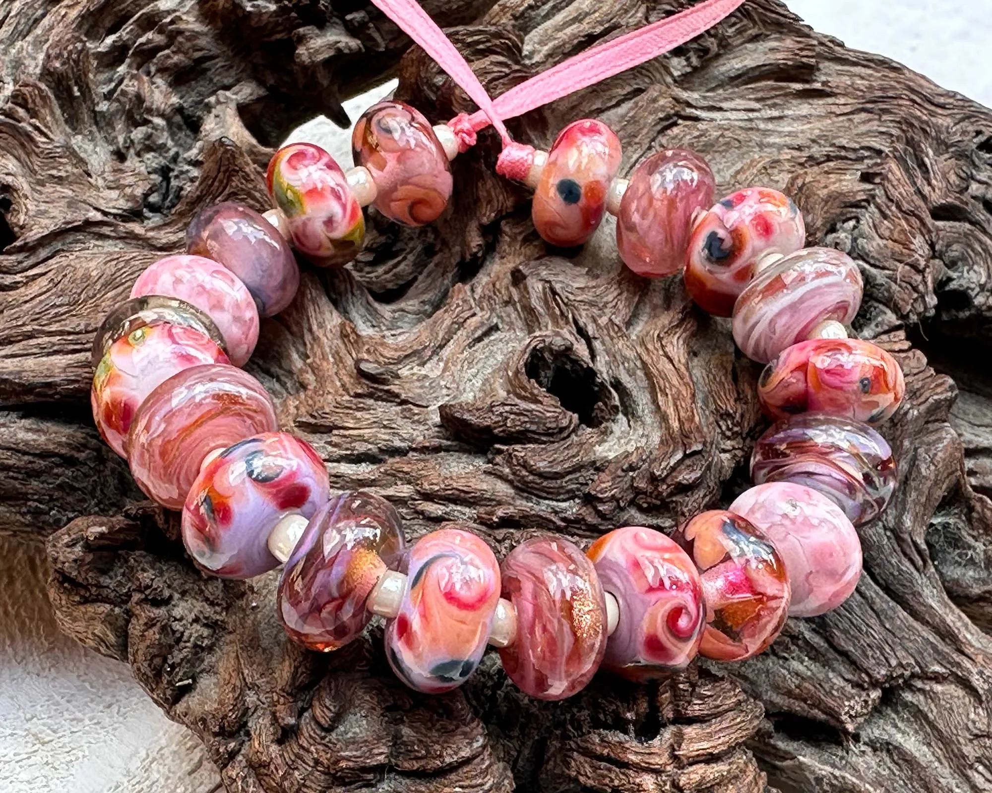20 Coral Pink Mix Lampwork Beads Set SRA