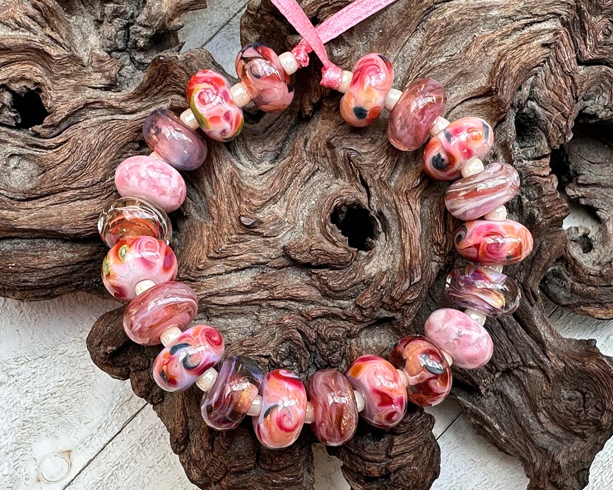 20 Coral Pink Mix Lampwork Beads Set SRA