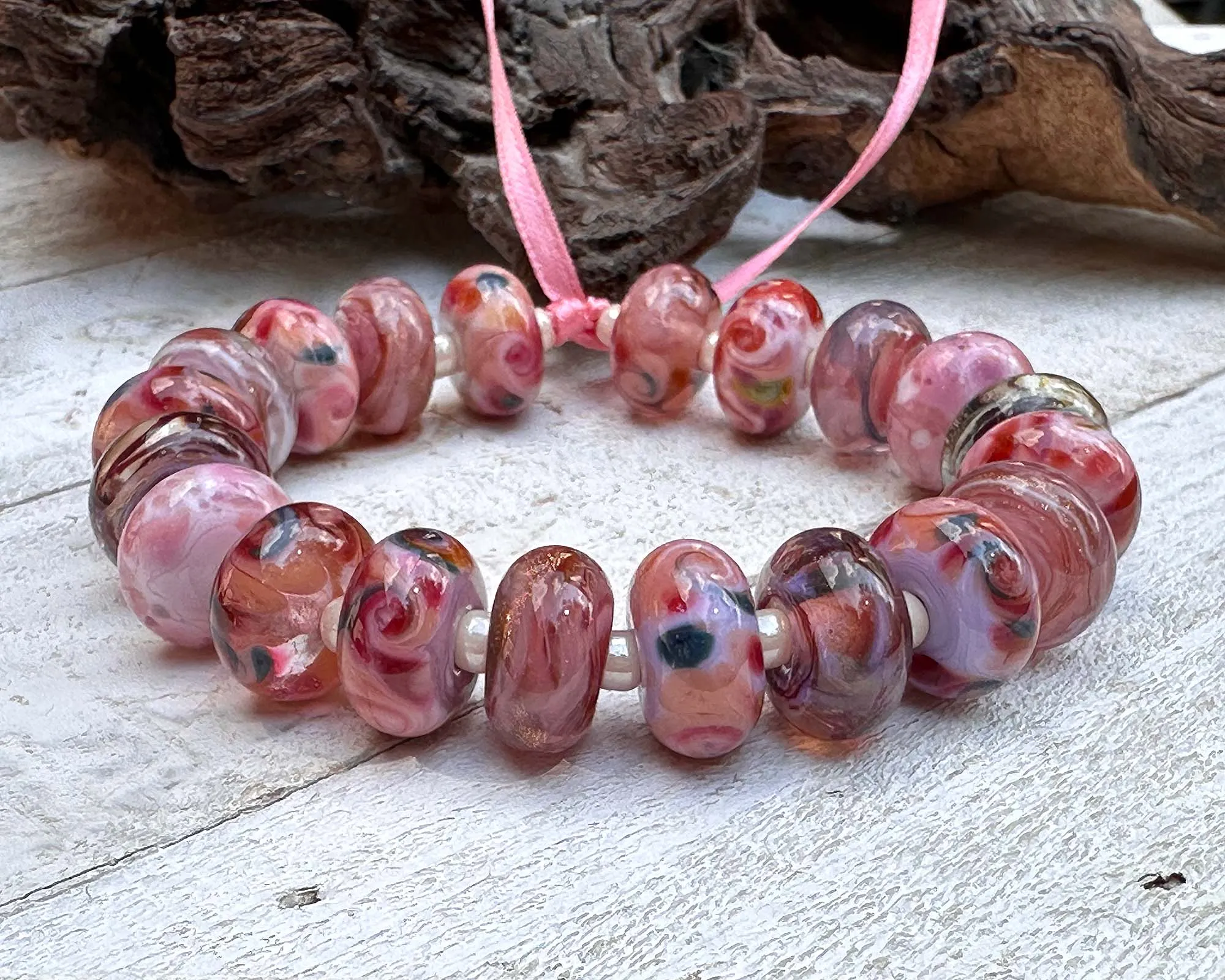 20 Coral Pink Mix Lampwork Beads Set SRA