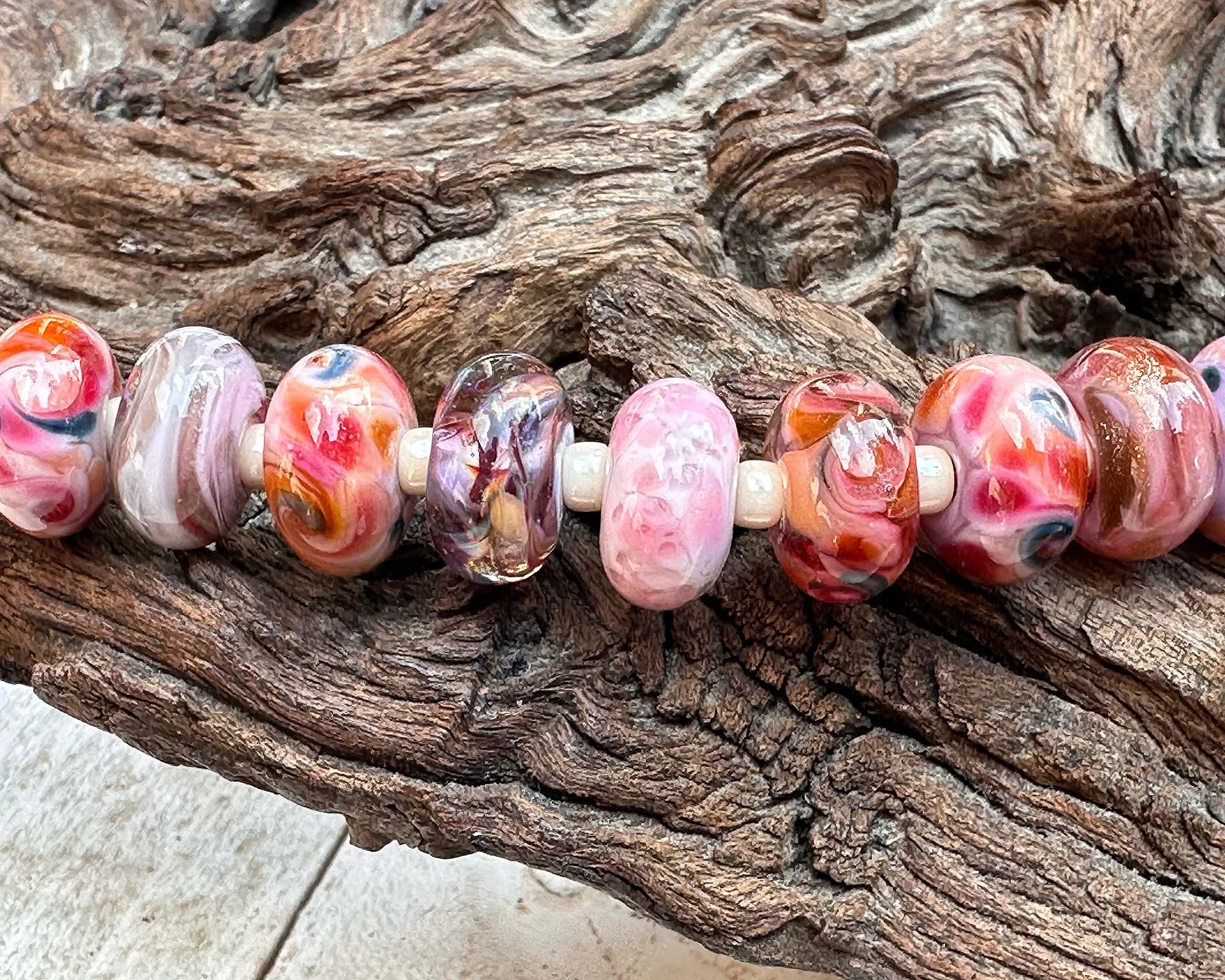 20 Coral Pink Mix Lampwork Beads Set SRA
