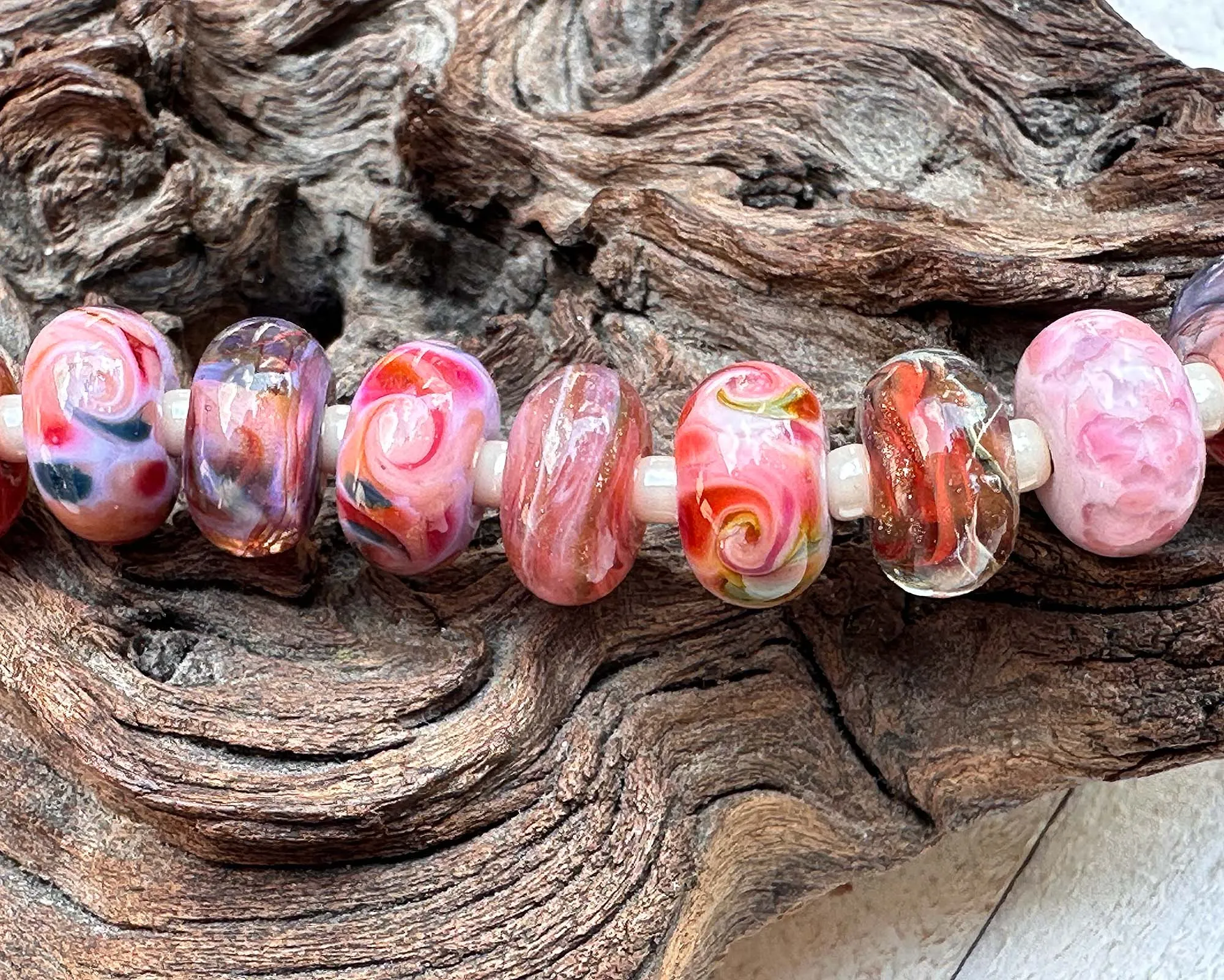 20 Coral Pink Mix Lampwork Beads Set SRA