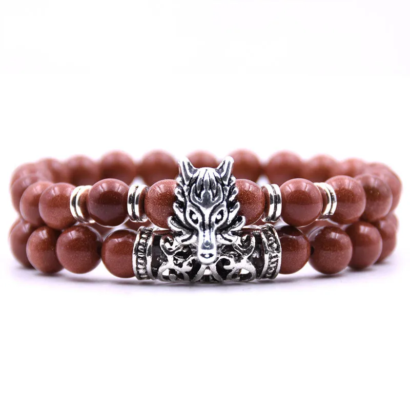 8mm Lava Stone Bracelet Alloy Faucet Bracelet Set