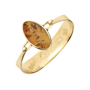 9ct Yellow Gold Amber Oval Stone Heavy Bangle