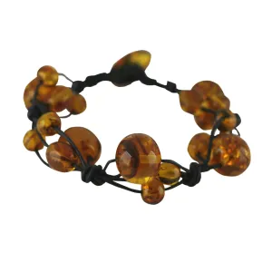 Amber and Leather Entwined Bobble Bead Bracelet