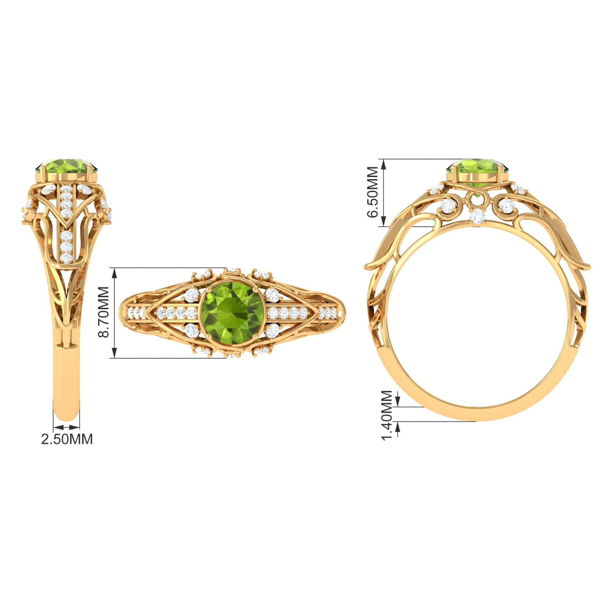 Antique Style Round Peridot Engagement Ring with Diamond