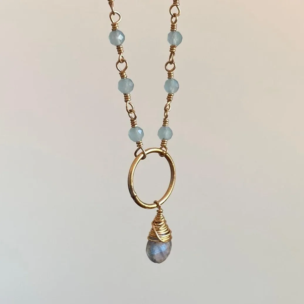 Aqua Chalcedony Necklace with Circle
