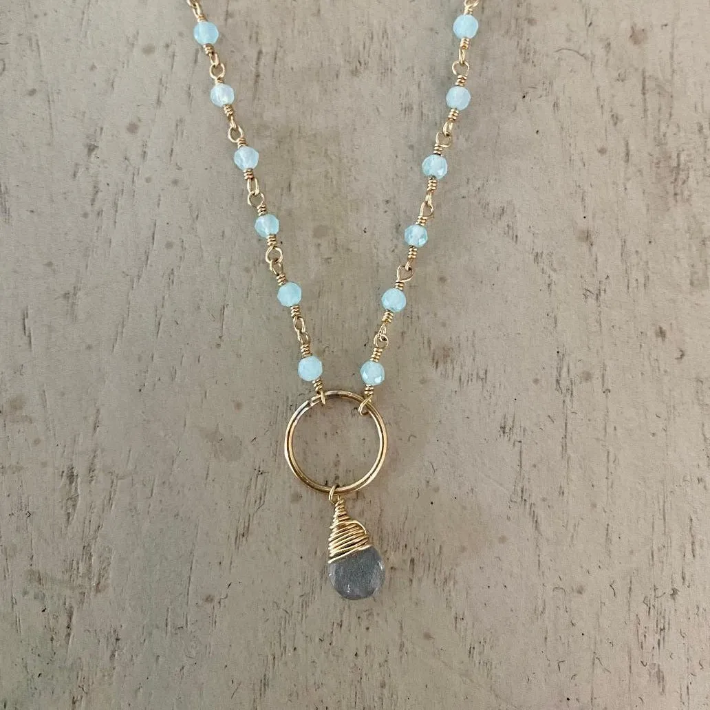 Aqua Chalcedony Necklace with Circle