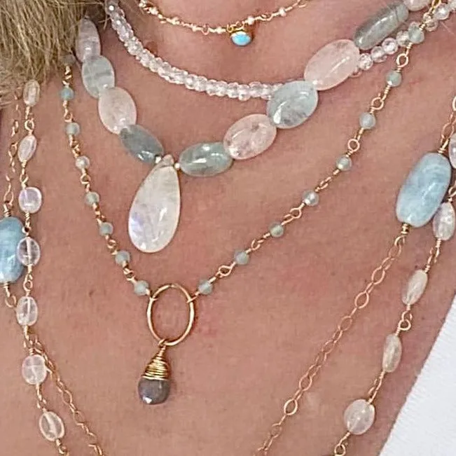 Aqua Chalcedony Necklace with Circle