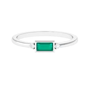 Baguette Cut Emerald East West Promise Ring with Diamond