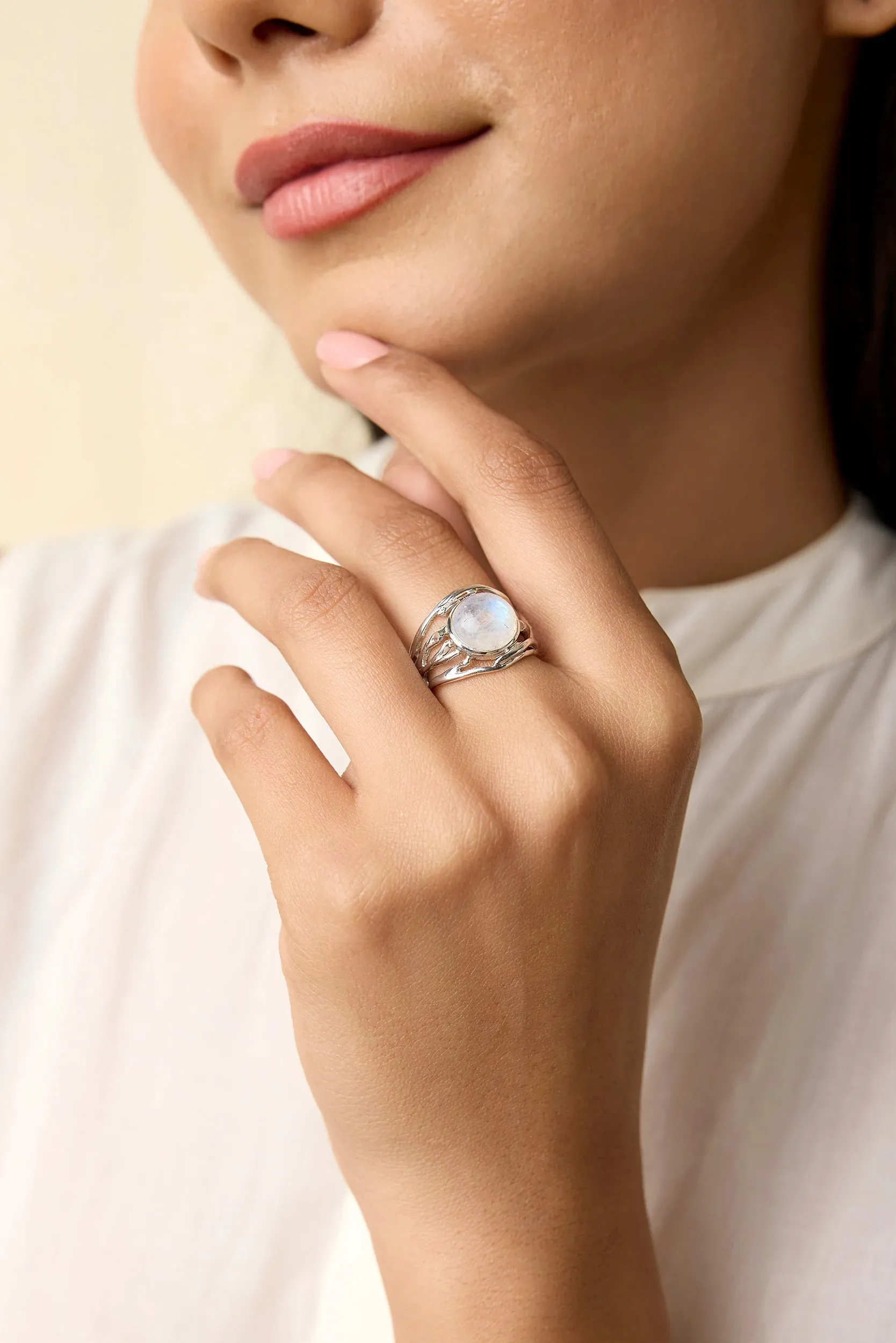 Banyan Statement Sterling Silver Rainbow Moonstone Ring