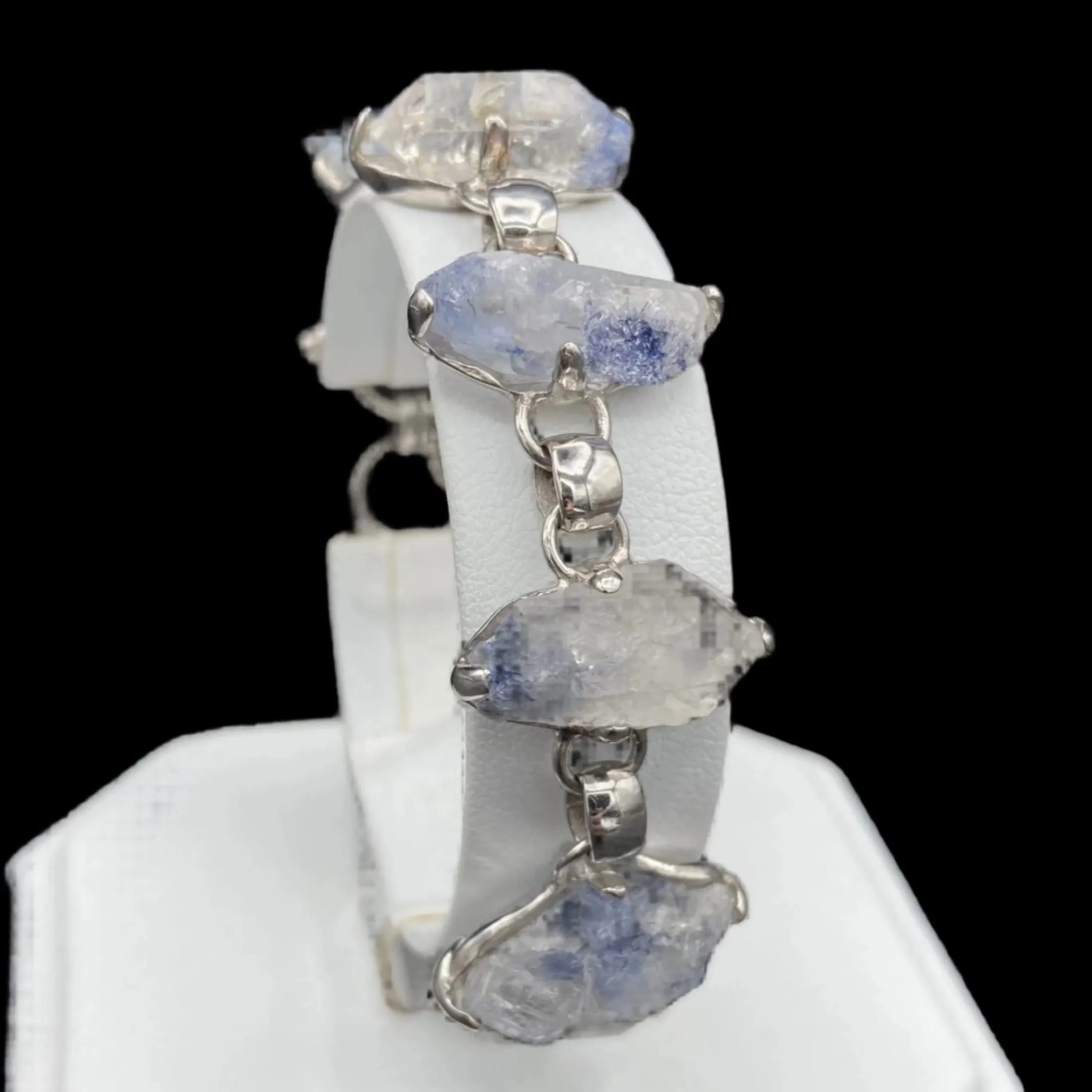 Blue Dumortierite Quartz Crystal Sterling Silver Bracelet