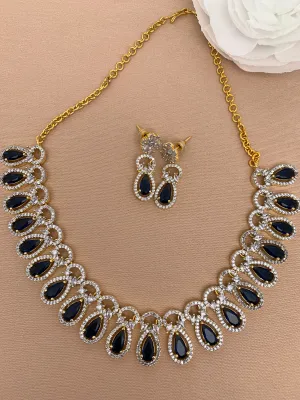 Blue Stone American Diamond Short Necklace