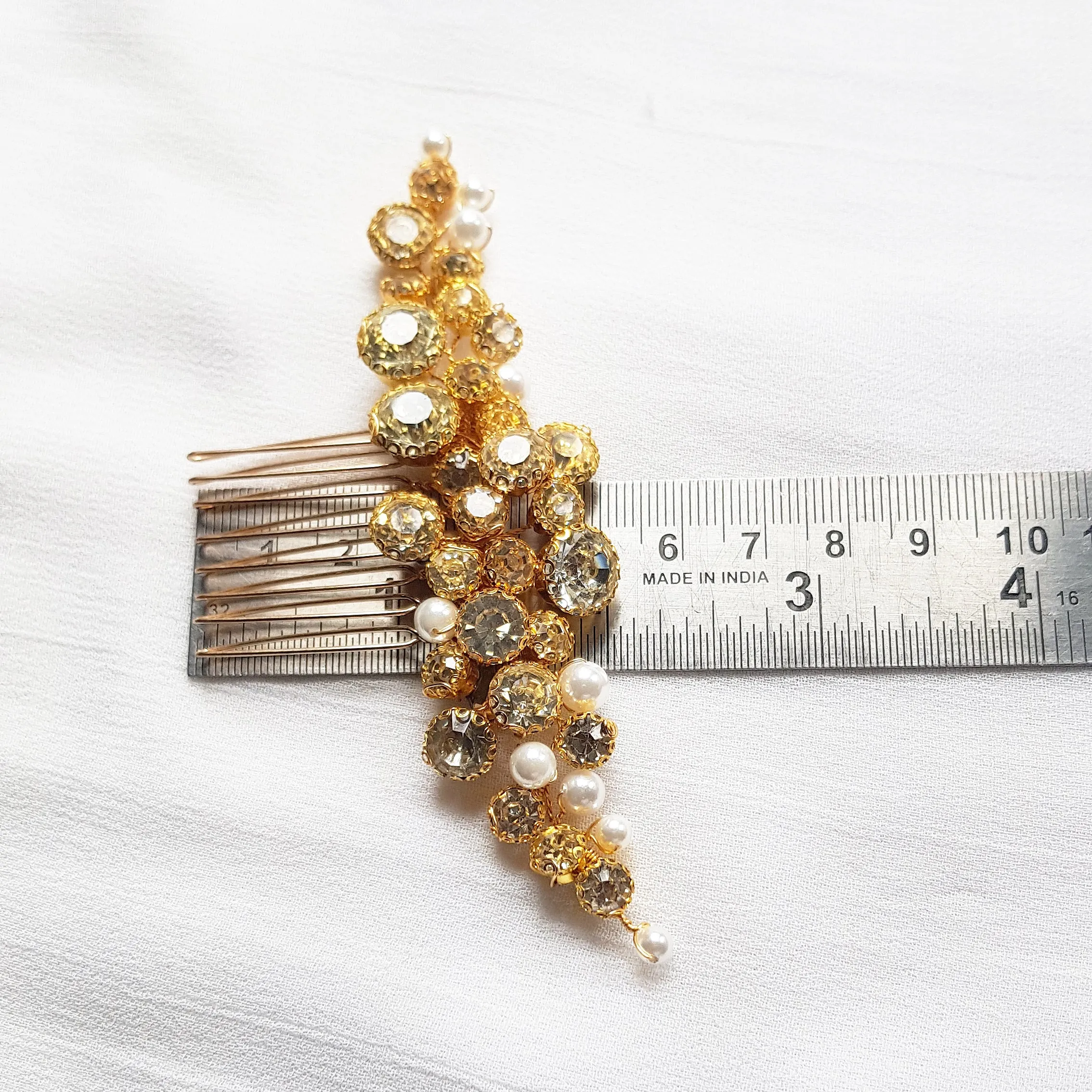 Bridal hair comb crystal in silver and gold
