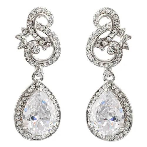 Bridal Wedding Jewelry Crystal Cubic Zirconia CZ Beautiful Dangle Earrings E1185