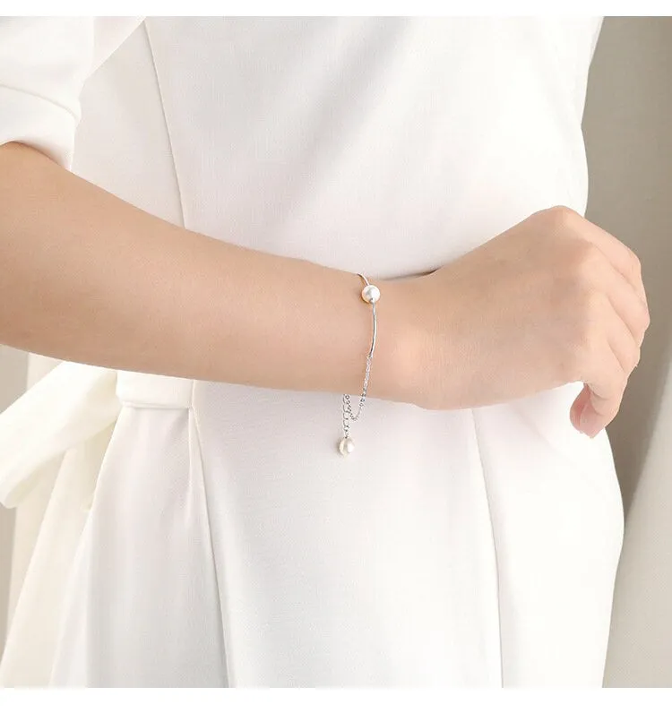 Chain Bracelet Setting Blank 1pc 1.1g 925 Sterling Silver for 2 Pearls Beads 6mm with Spring Ring Buckle Wholesale Available