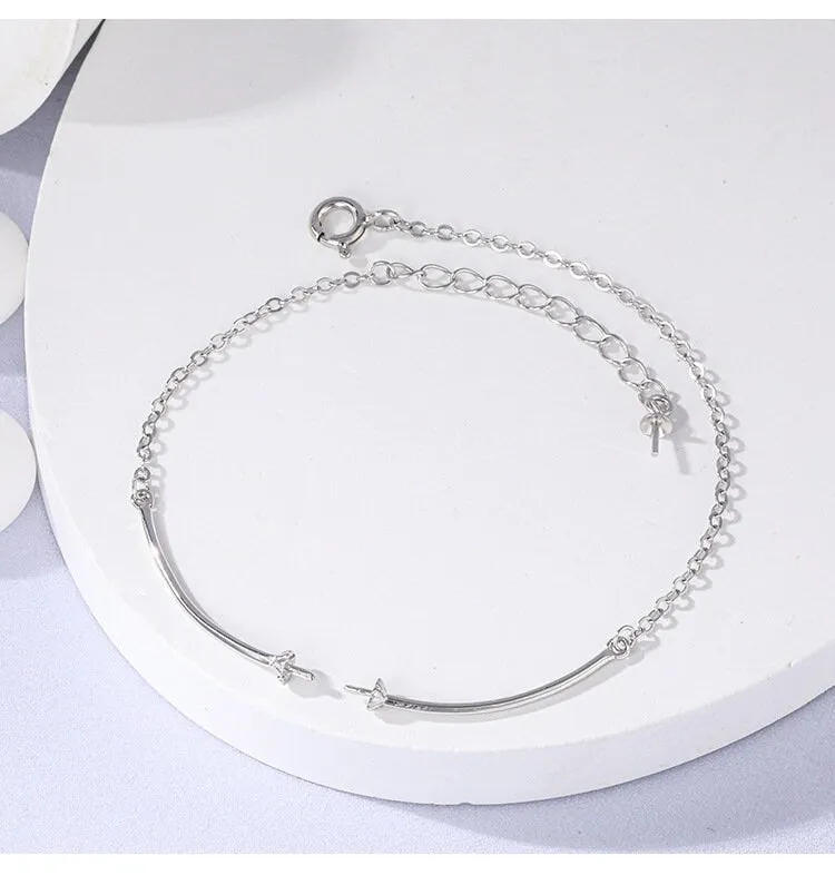 Chain Bracelet Setting Blank 1pc 1.1g 925 Sterling Silver for 2 Pearls Beads 6mm with Spring Ring Buckle Wholesale Available