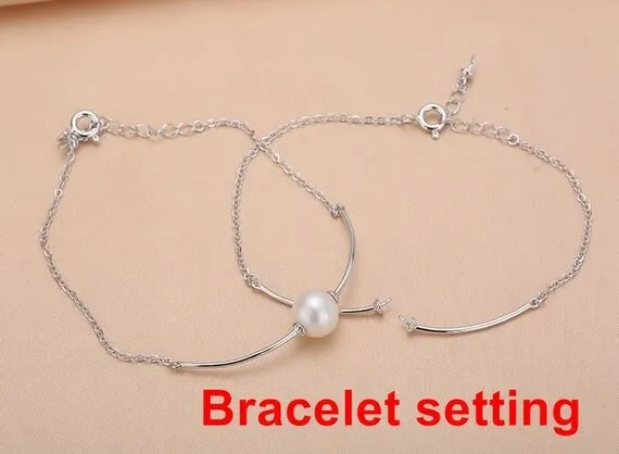 Chain Bracelet Setting Blank 1pc 1.1g 925 Sterling Silver for 2 Pearls Beads 6mm with Spring Ring Buckle Wholesale Available