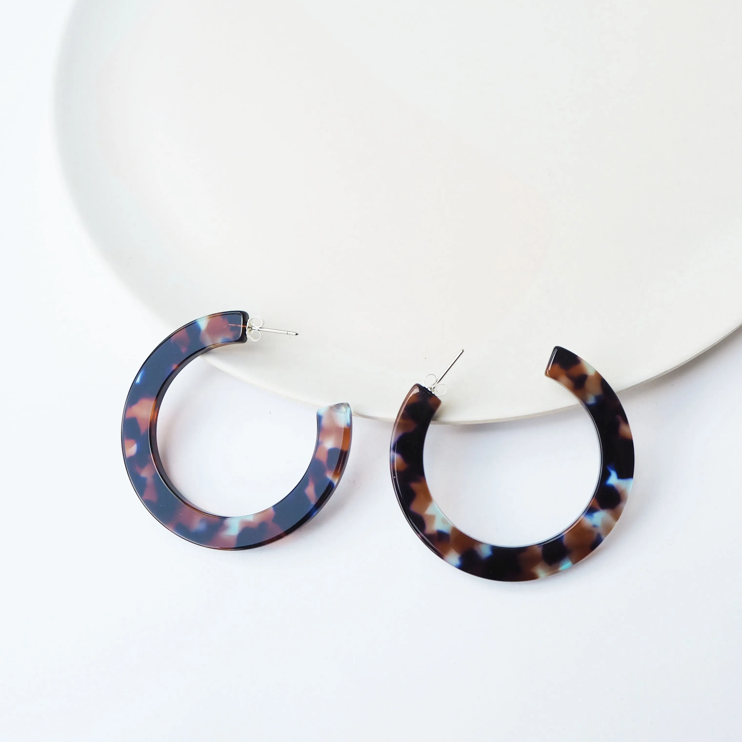 Coral Large Statement Flat Hoop Earrings | Acid Tortoiseshell | by Custom Made