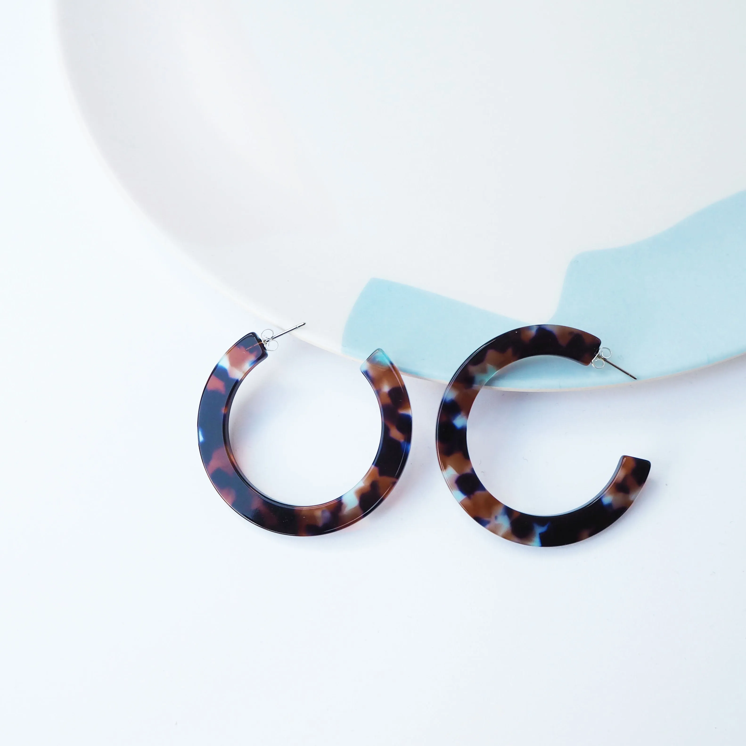 Coral Large Statement Flat Hoop Earrings | Acid Tortoiseshell | by Custom Made