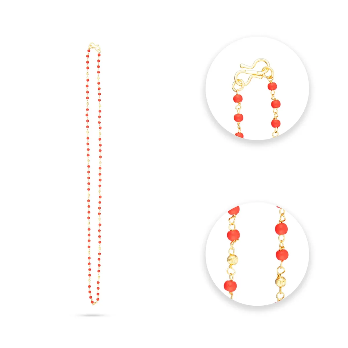 Coral Mala - 12 Inches | Gold Polish Beads With Coral Beads Mala/ Coral Beads Jewelry for Women