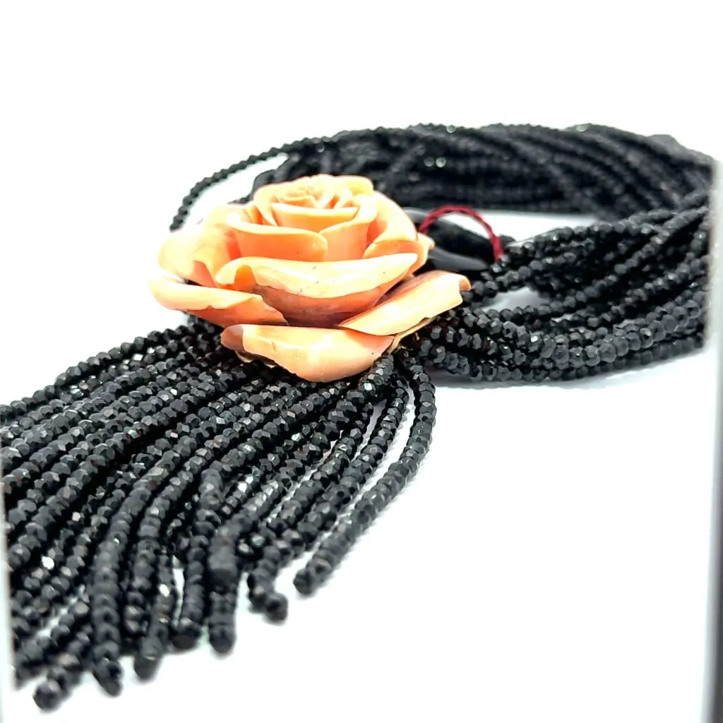 Coral Rose With Black Beads Necklace