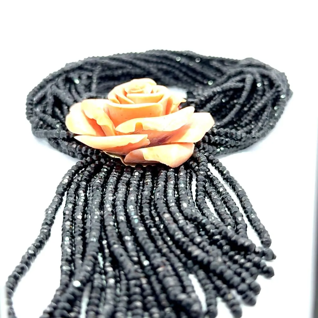 Coral Rose With Black Beads Necklace