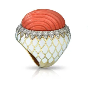 David Web Vintage Coral, Enamel and Diamond Ring at Regard Jewelry in Austin, Texas