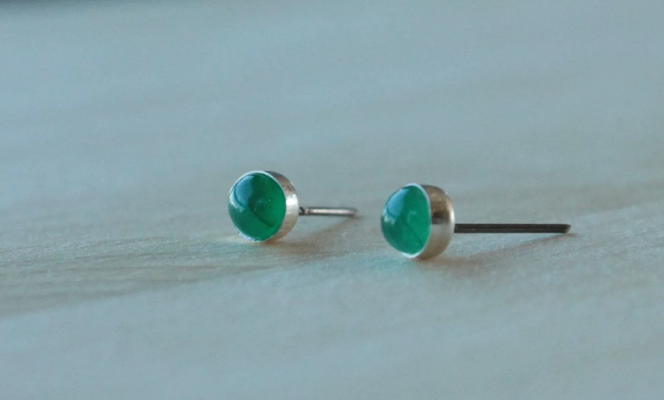 Emerald Bezel Gemstones, Med (Niobium or Titanium Post Earrings)