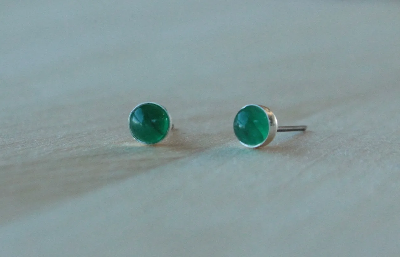 Emerald Bezel Gemstones, Med (Niobium or Titanium Post Earrings)