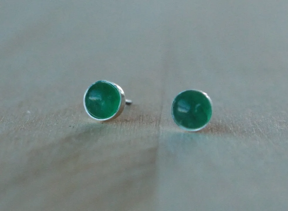 Emerald Bezel Gemstones, Med (Niobium or Titanium Post Earrings)