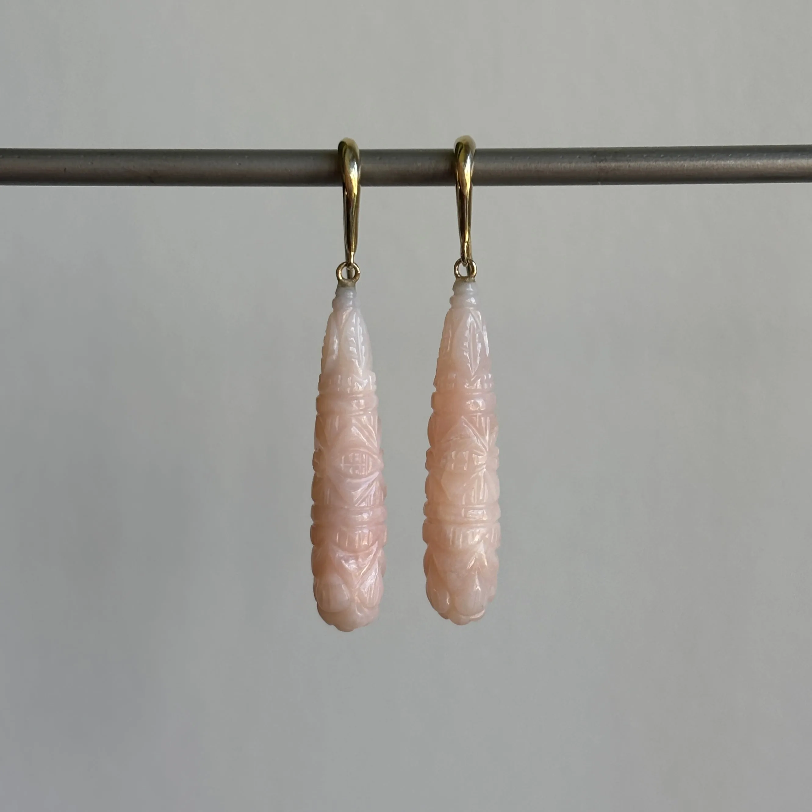 Hand Carved Pink Opal Pillar Earrings