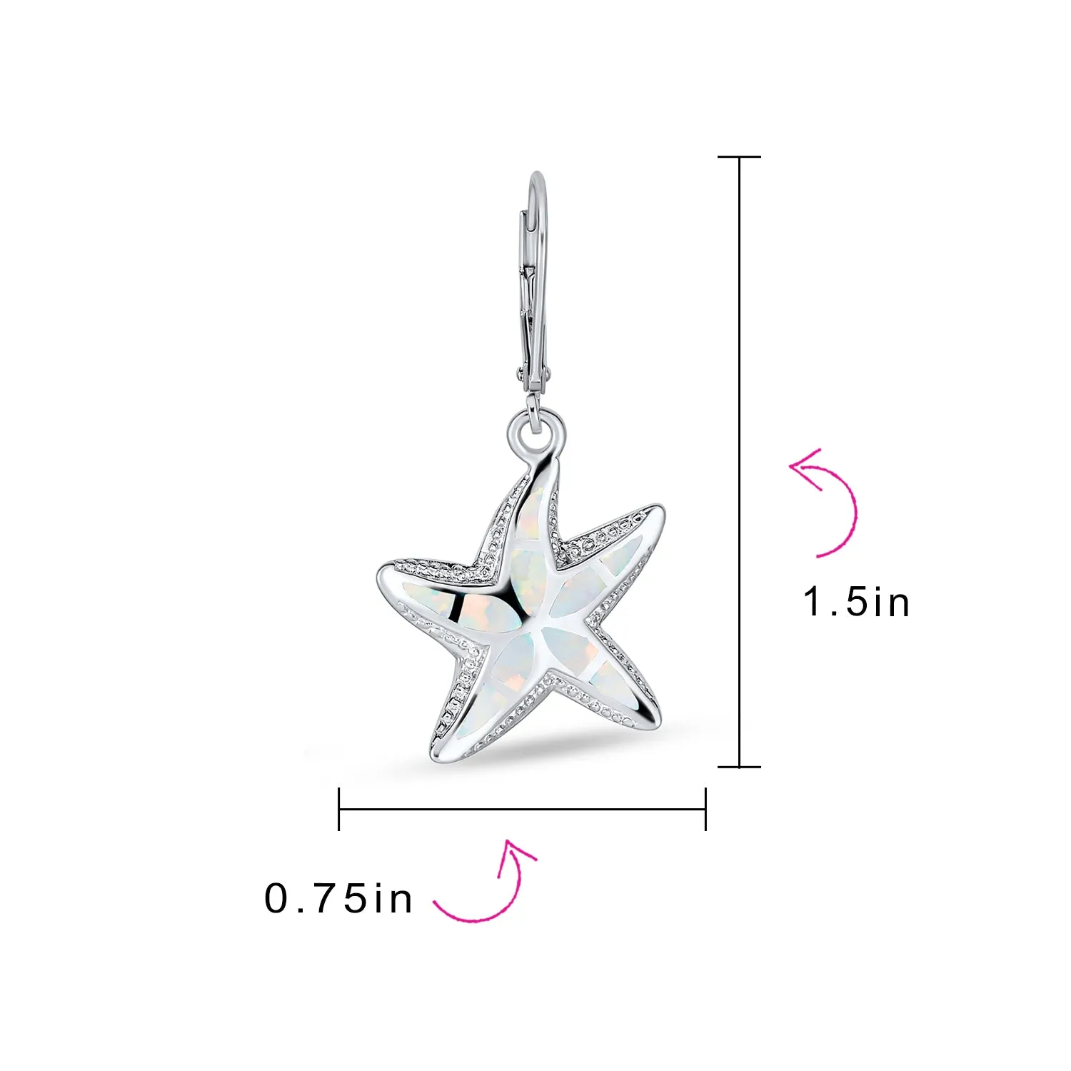 Iridescent Opal Starfish Dangle Gemstone Earrings Sterling Silver October Birthstone