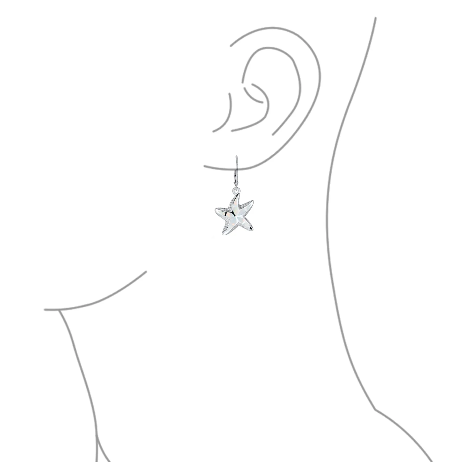 Iridescent Opal Starfish Dangle Gemstone Earrings Sterling Silver October Birthstone