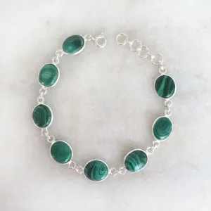 Malachite Oval Silver Bracelet