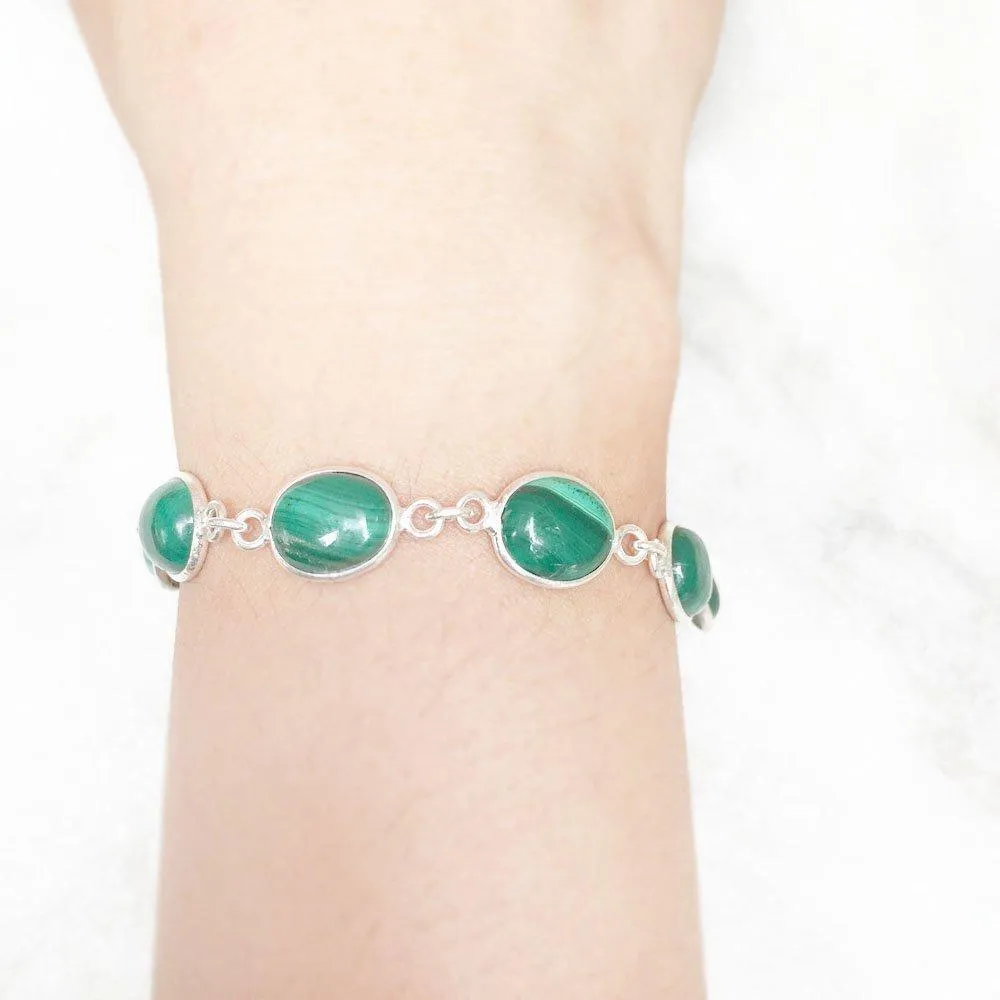Malachite Oval Silver Bracelet