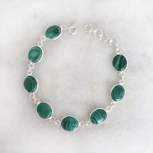 Malachite Oval Silver Bracelet