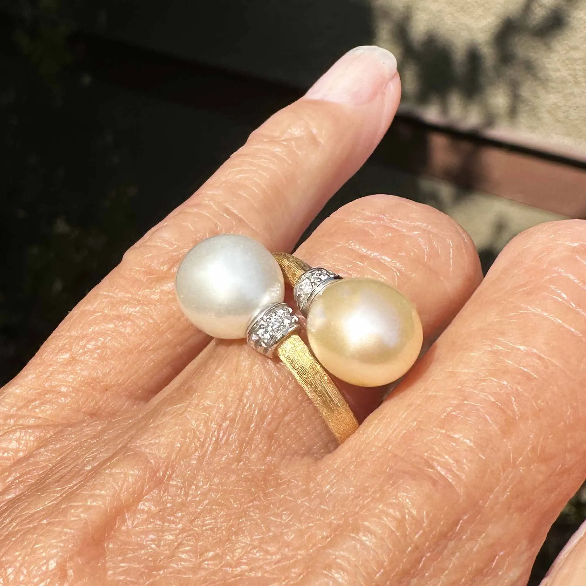 Marco Bicego 18K Gold Diamond Pearl Crossover Ring