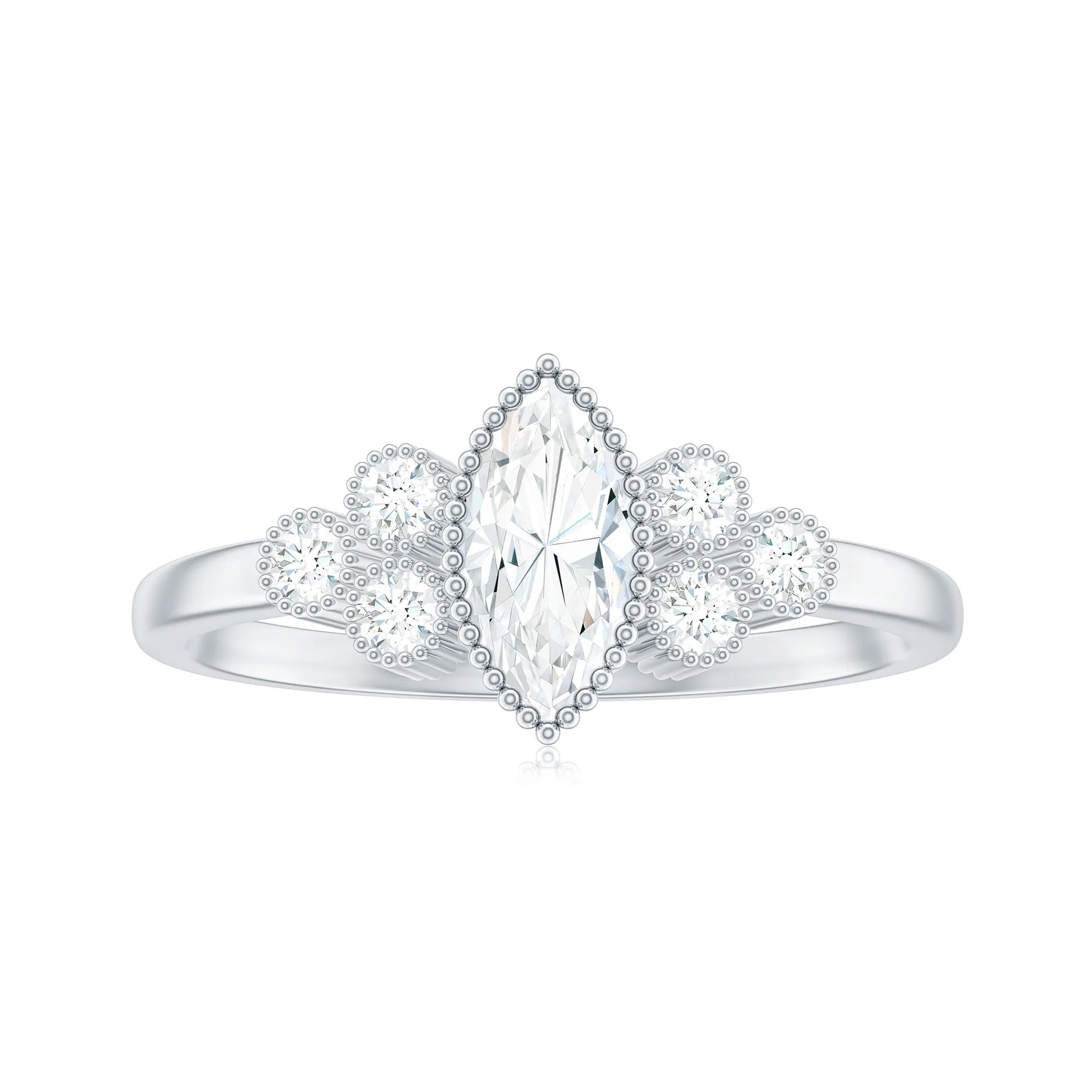 Marquise and Round Shape Moissanite Designer Ring