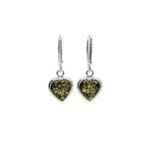 MILENA Earrings Silver and Baltic Green Amber Heart